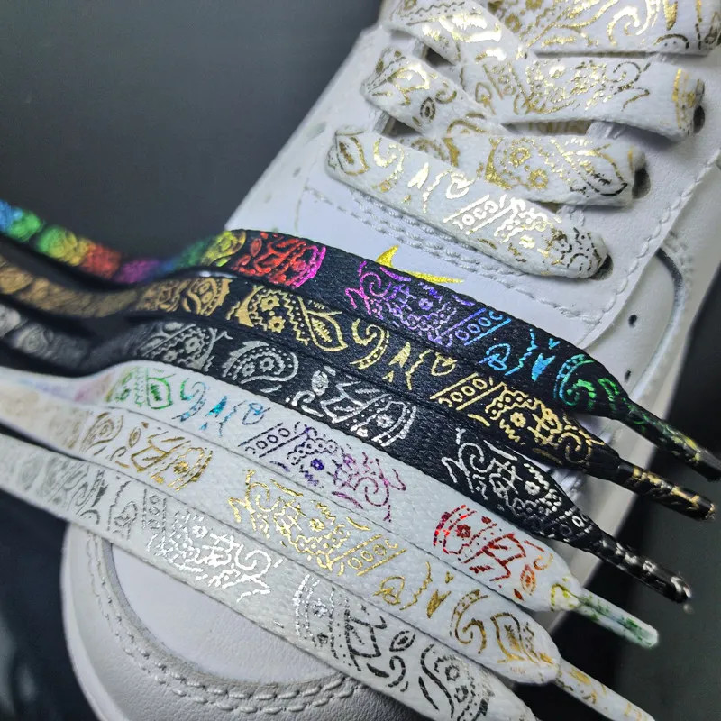 Gilding Flat Shoe Laces Cashew Flower Shoelaces for Sneakers Hand-painted Sports
