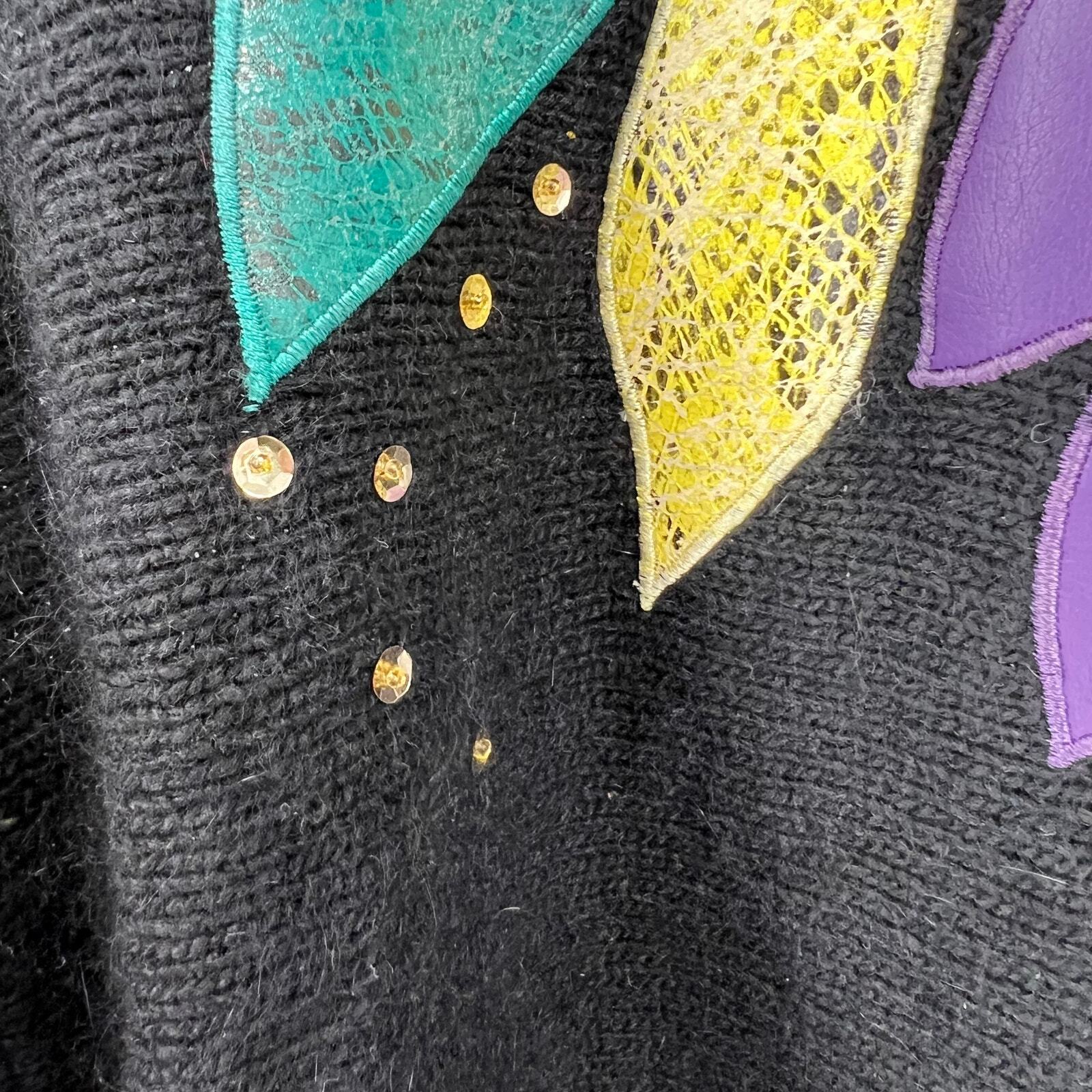 Vtg Work In Progress Knit Tunic Sweater 90’s Sequins Leaves Silk Angora Small