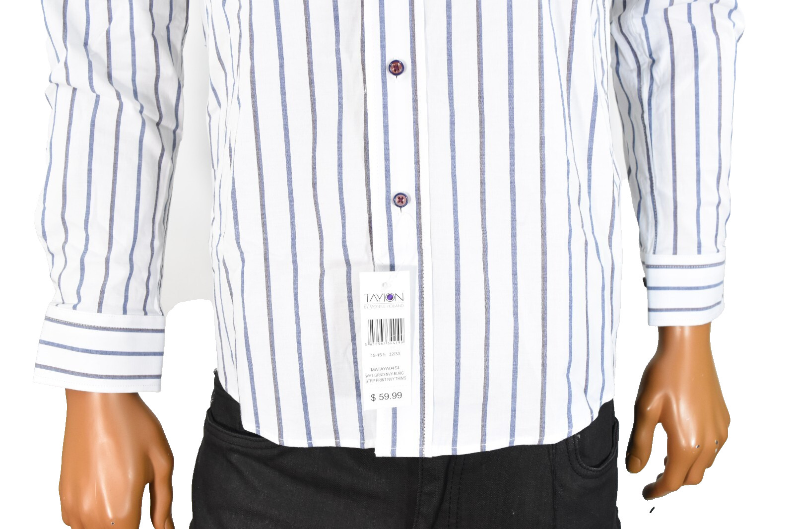 Tayion By Monte Holland Mens Dress Shirt New M 15-15.5 32/33 White Blue Stripe