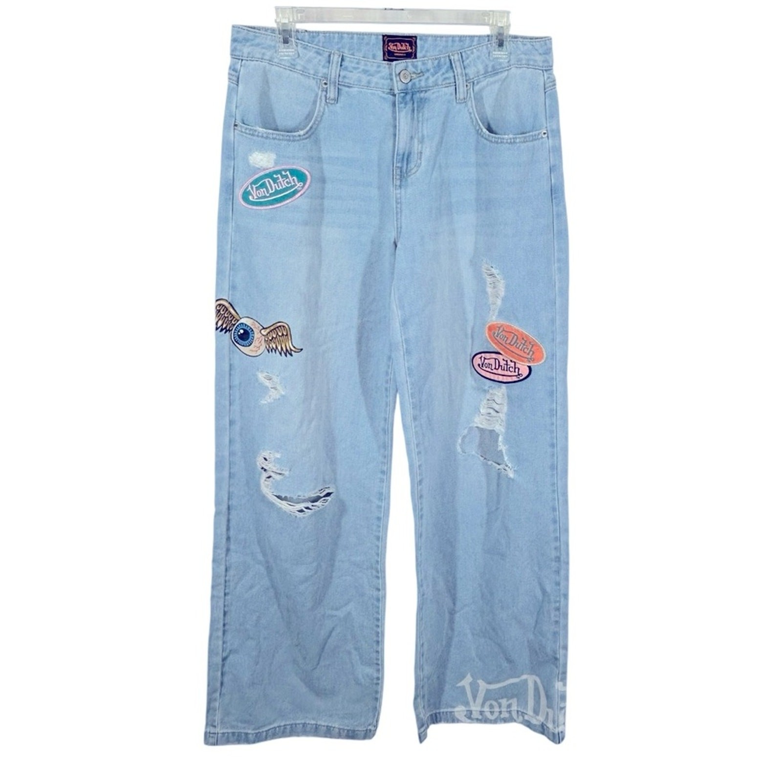 Von Dutch Start Somewhere Jeans Womens 7 Baggy Wide Leg Distressed Patchwork