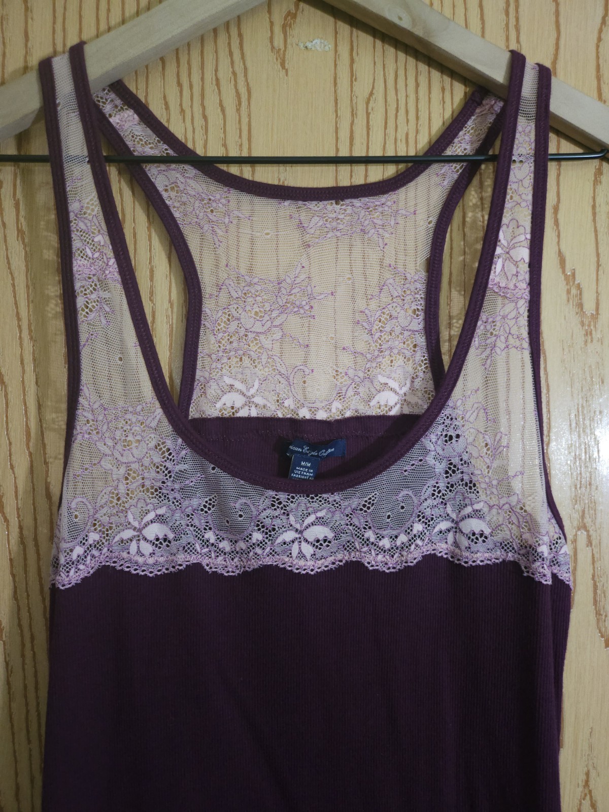 American Eagle Outfitters Purple Ribbed Knit Lace Racerback Tank Top Size Medium