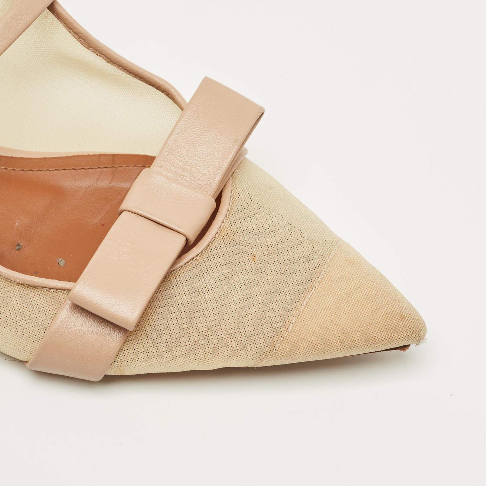 Malone Souliers BeigeCream Mesh and Leather Maureen Pointed Toe Flat Mules Size