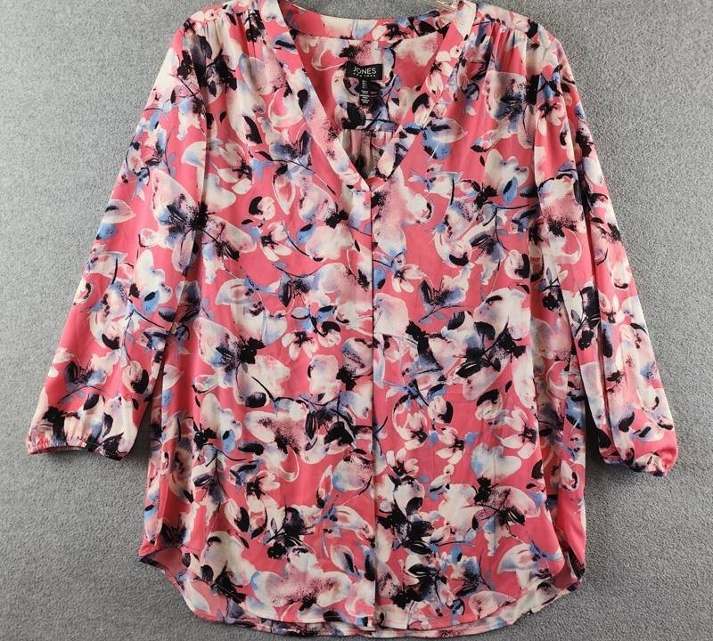Jones New York Kelly Printed 3/4-Sleeve Tunic Blouse Women’s L Fresh Guava Multi