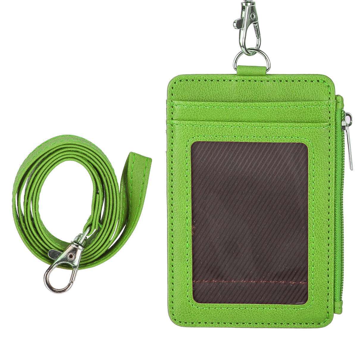 ID Badge Card Holder PU Leather Vertical Clip Neck Strap Lanyard Necklace Case
