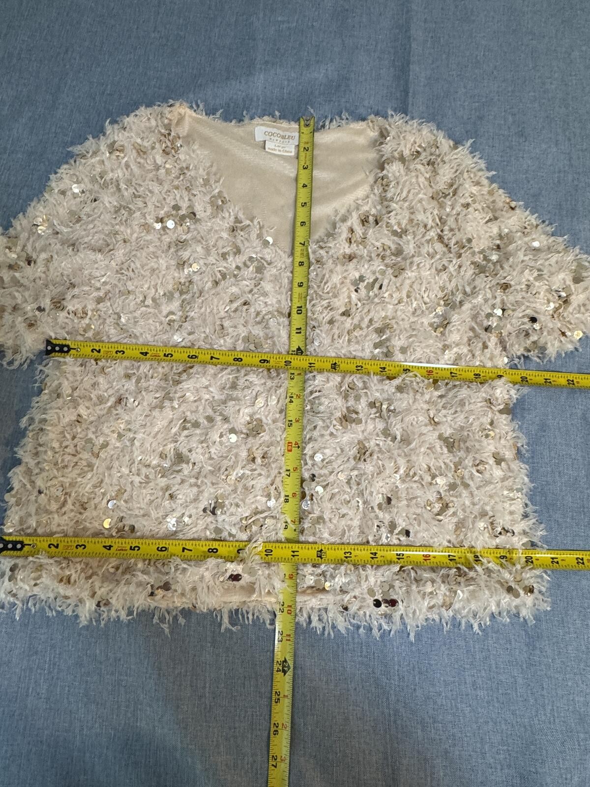 Y2K sequin eyelash knit party top champagne gold size L