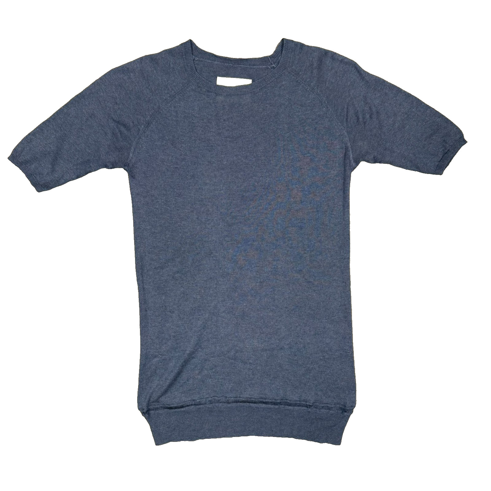 Fine Collection Silk Cashmere Knit T-Shirt Sweater Blue Short Sleeve Medium