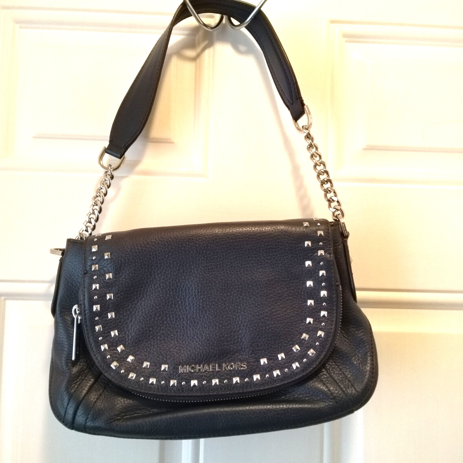 Michael Kors Navy Blue Studded Leather BA-1806 F18 small Satchel Purse P1316