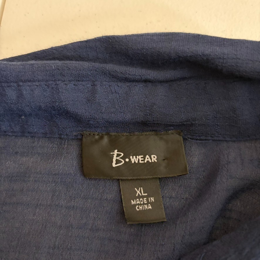 B Wear Shirt Women’s XL Blue Navy Button Up Sheer Pocket 3/4 Sleeve Casual Top