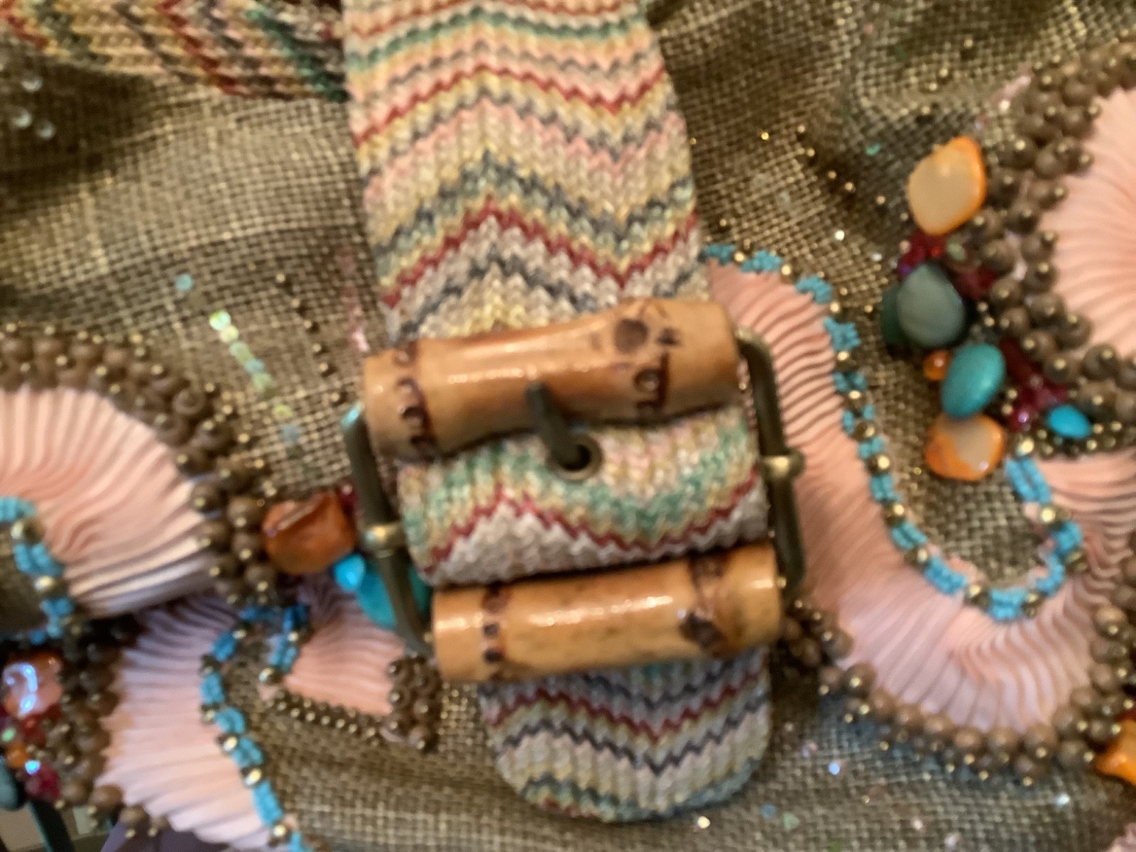 Mary Frances handbag. Unique with stones, beads and large buckle snap closure.