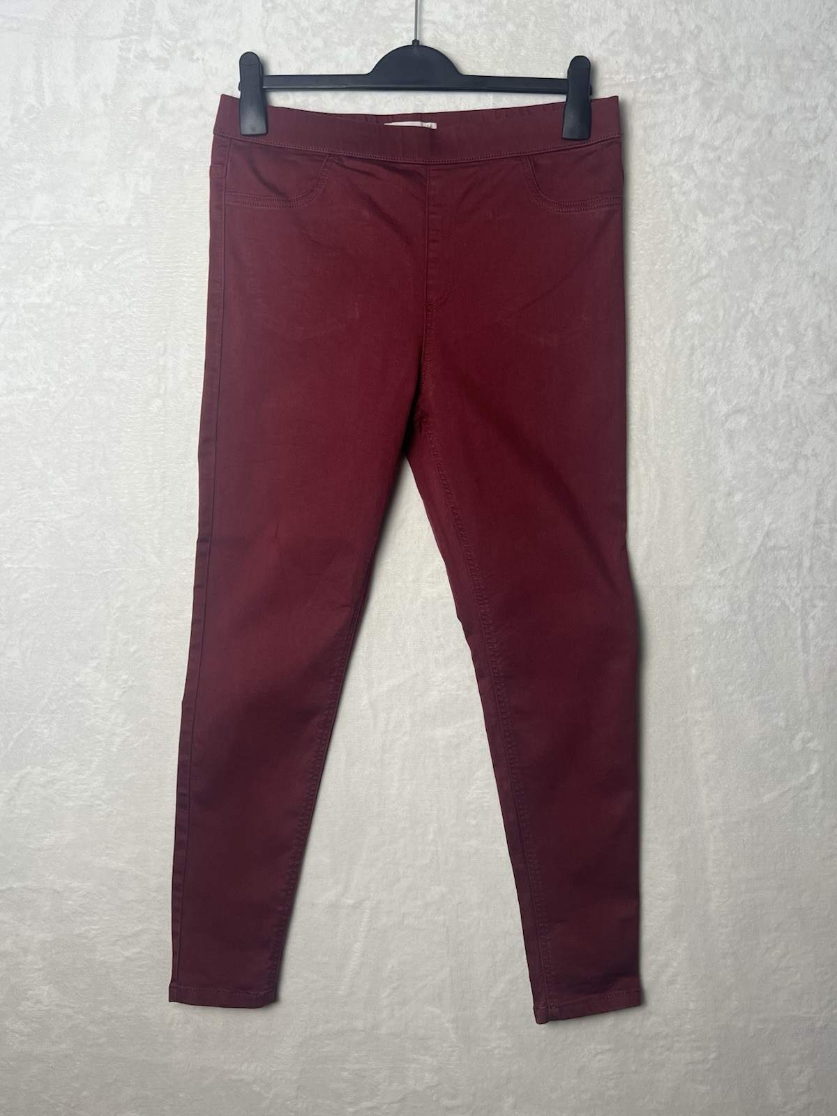 M&S Deep Red Jeggings Size 14R Stretch Skinny Pull On Burgundy Pants