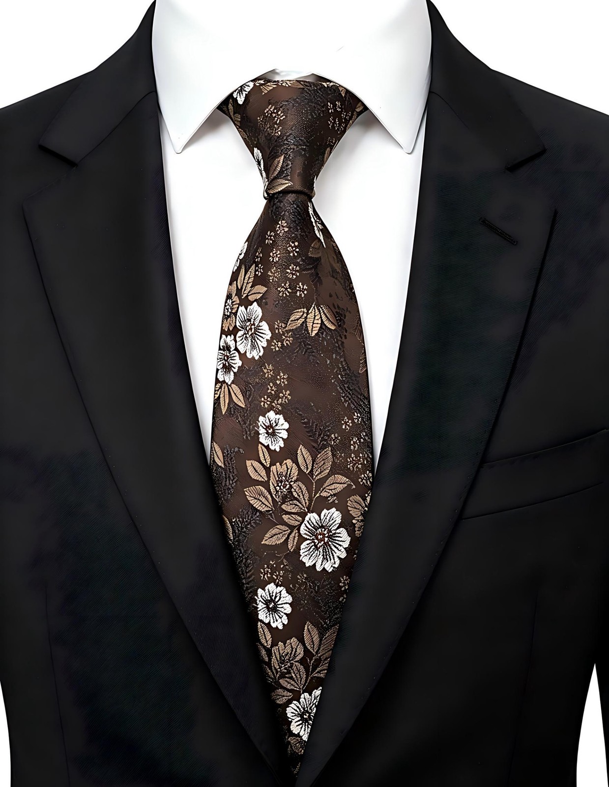 New Florals Brown White 100% Silk Men’s Tie Fashion Necktie 3.15”(8cm)