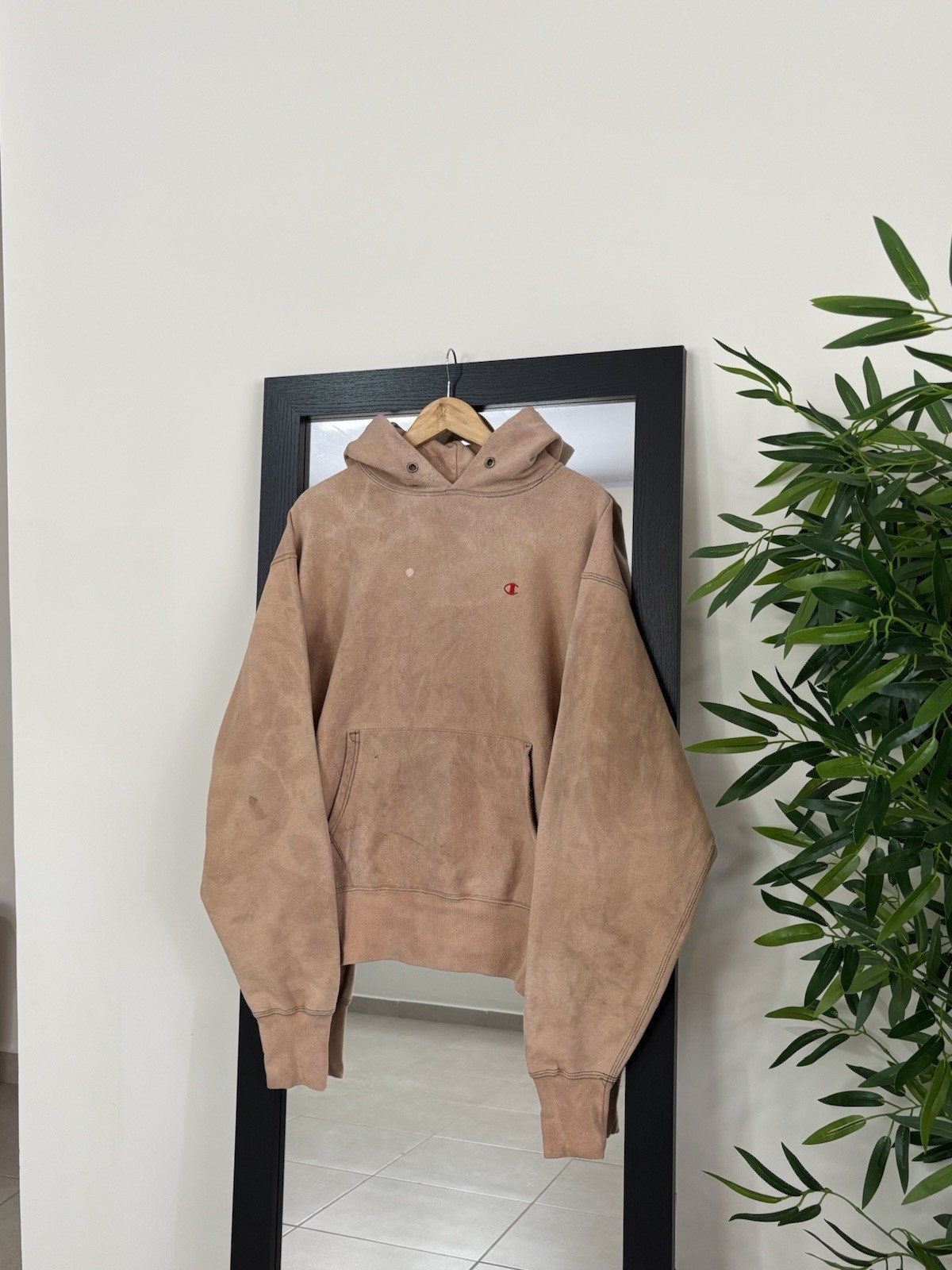 Vintage Champion Reverse Weave Hoodie Mens XL Beige 90S Pullover Sweatshirt USA