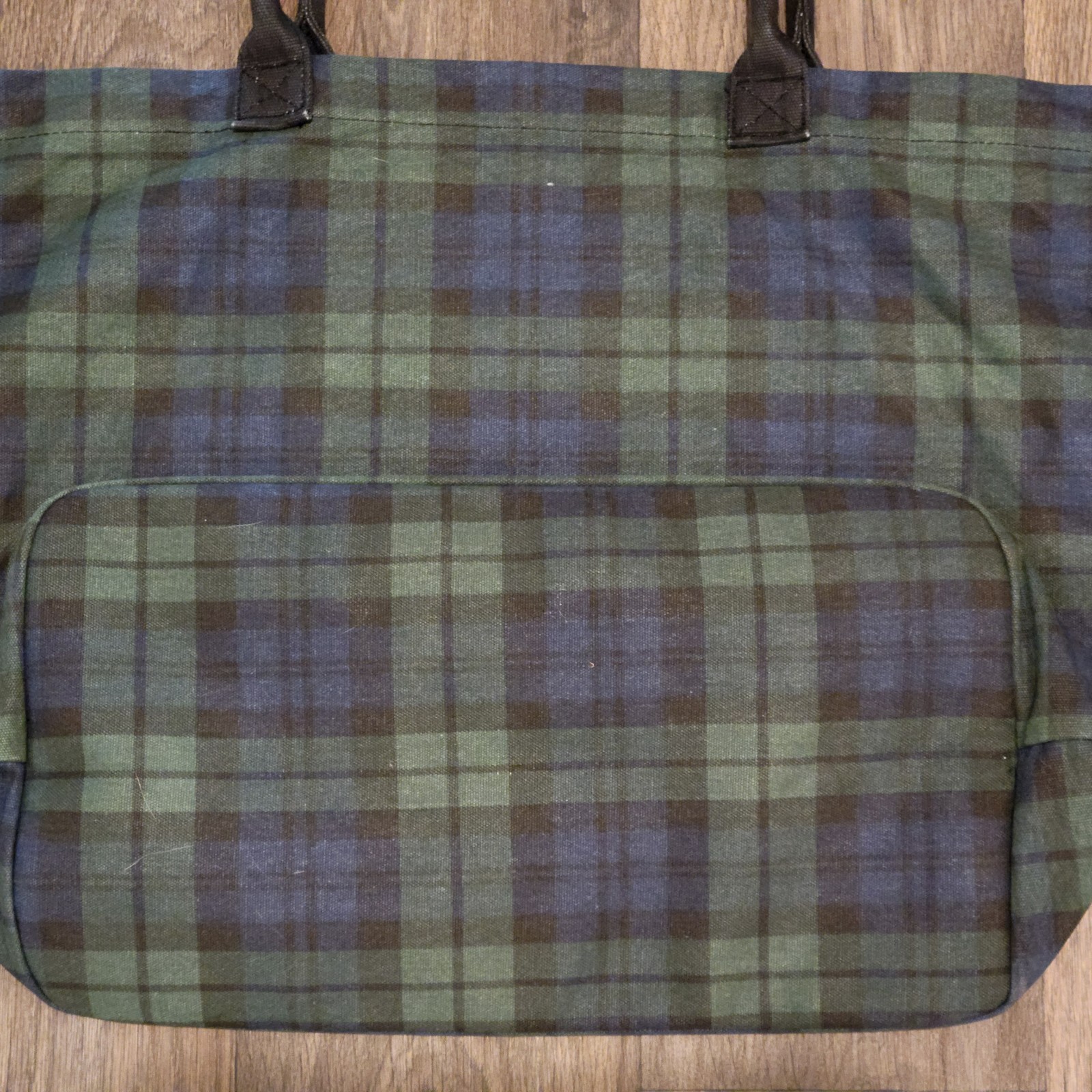 Gap Tote Bag Tartan Plaid Green Silver Logo Cotton 16 x 11 x 4.5 inches