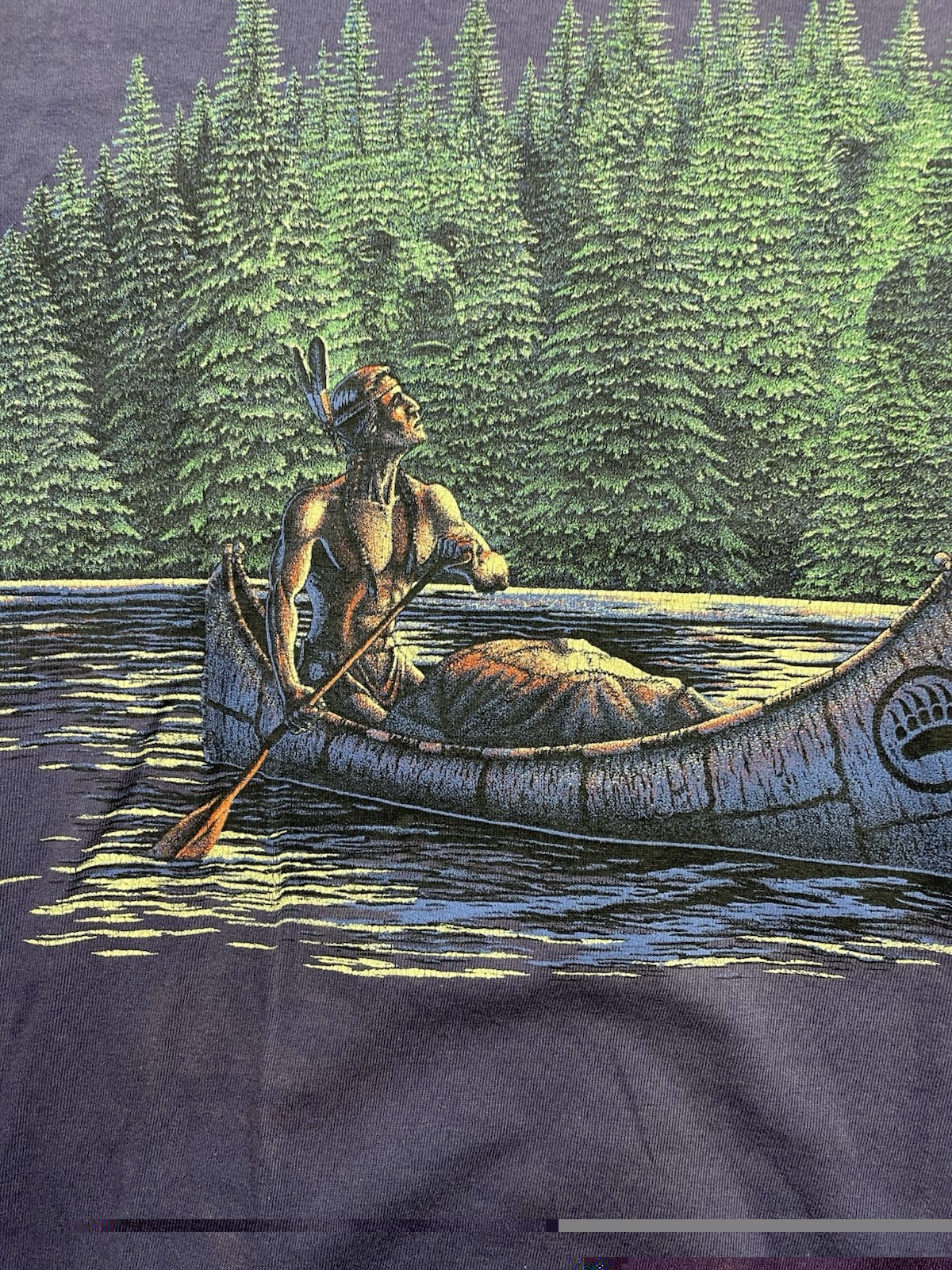 Vtg 90s Signal Sports Native American Canoe Chief Full Moon Forest T-Shirt