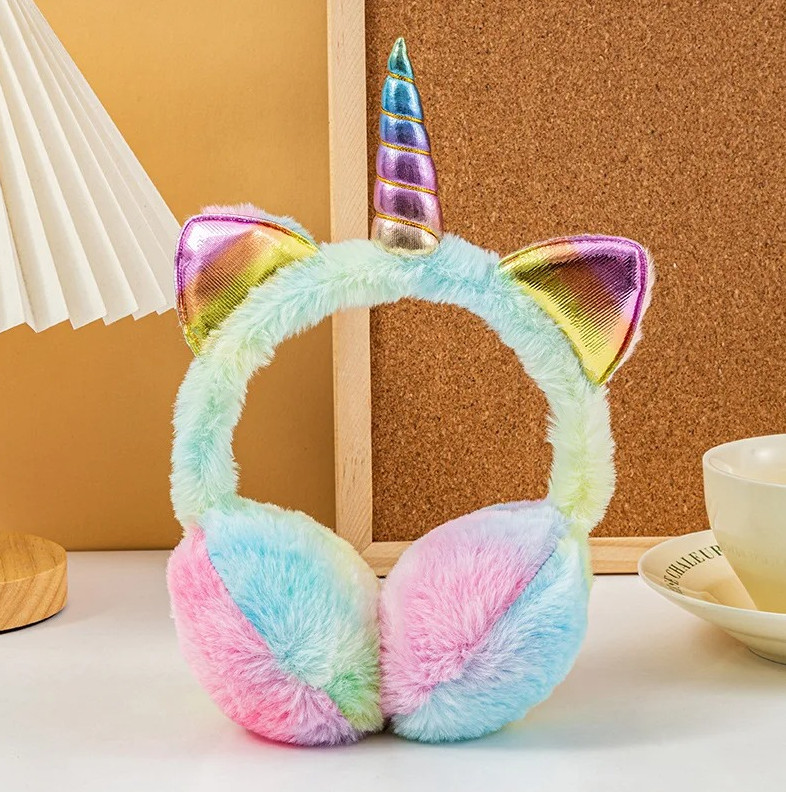 1pc Colorful Unicorn Plush Earflap Winter Warm Earmuffs with Cat Ears – NEW