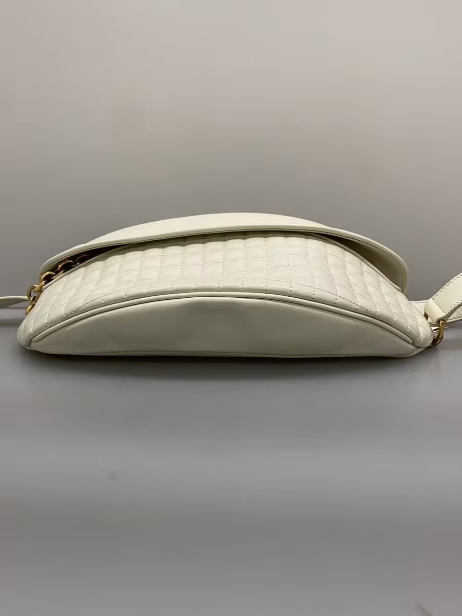 CELINE Body Bag Quilted C Charm Shoulder Bag Leather White