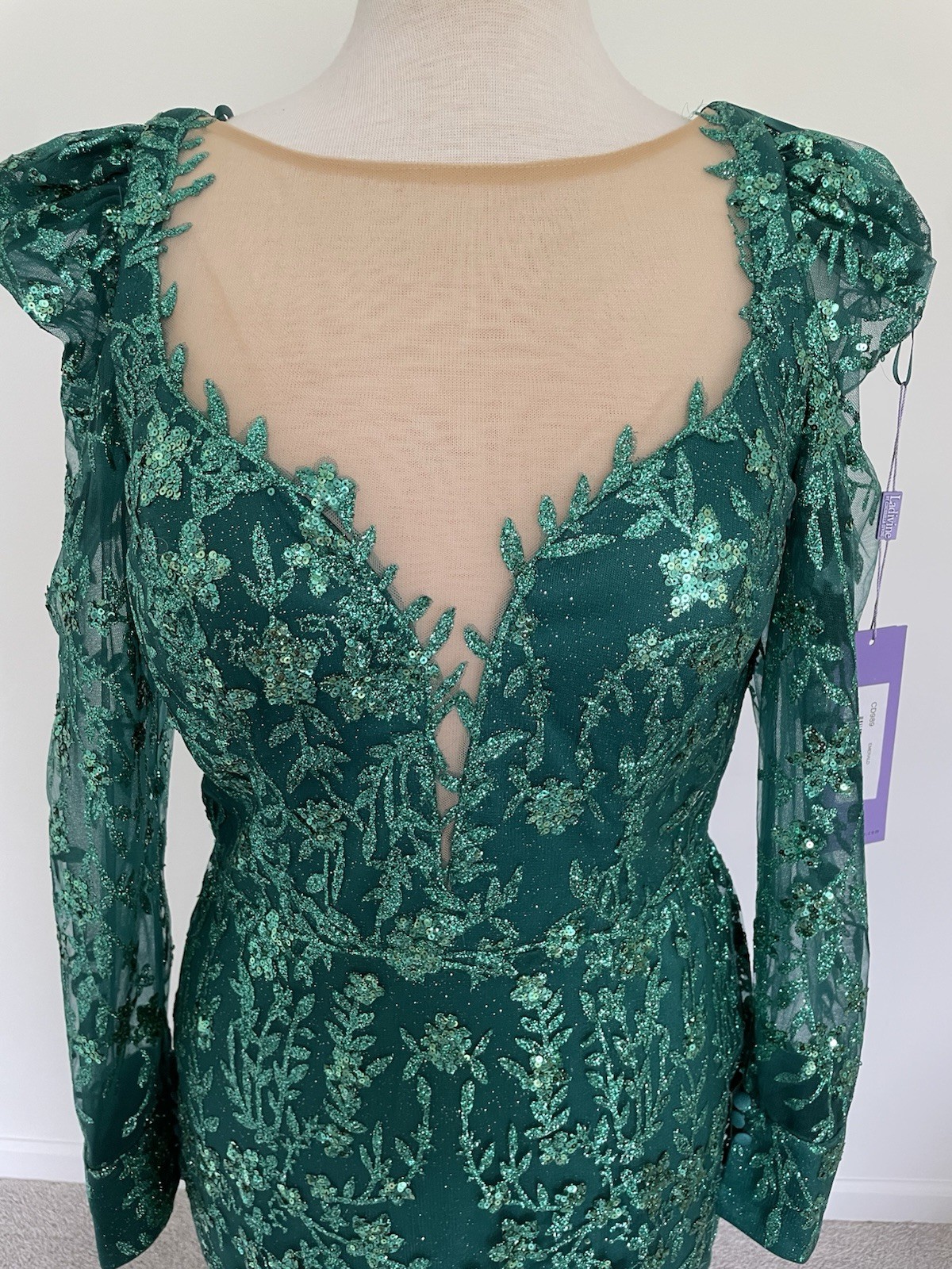 Ladivine by Cinderella Divine CD989 Emerald Sequin Mermaid Maxi Dress Size 12