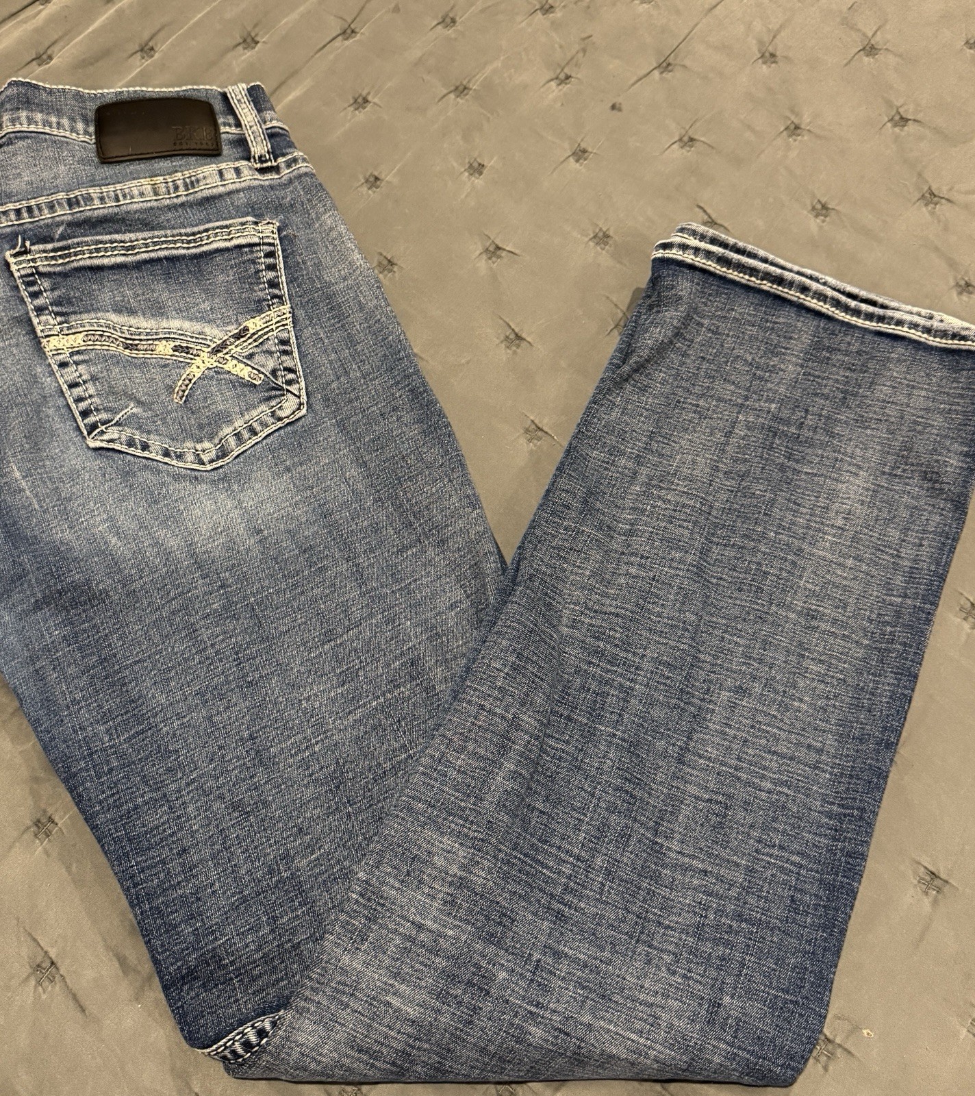 BKE Men’s Blue Denim Jeans Jake Straight Leg Regular Fit 5-Pocket Button Zip