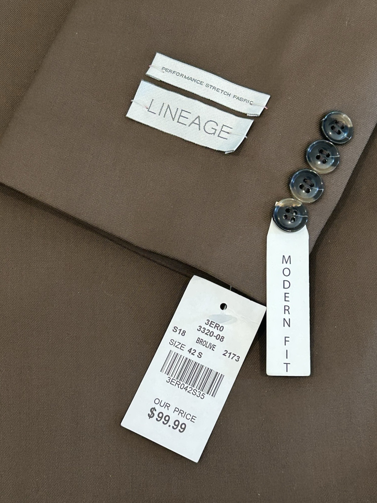 Lineage PerformanceMens Sport Coat Blazer Brolive Modern Fit 42S NWT