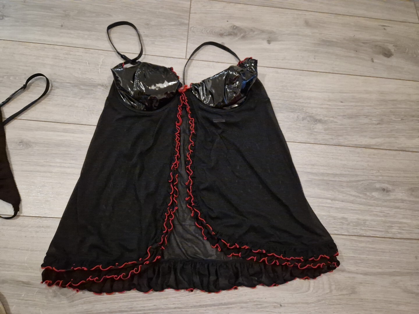 BNWOT Vintage Ann Summers Insinuate Black Mesh & PVC Babydoll Set Size M/L 16-20