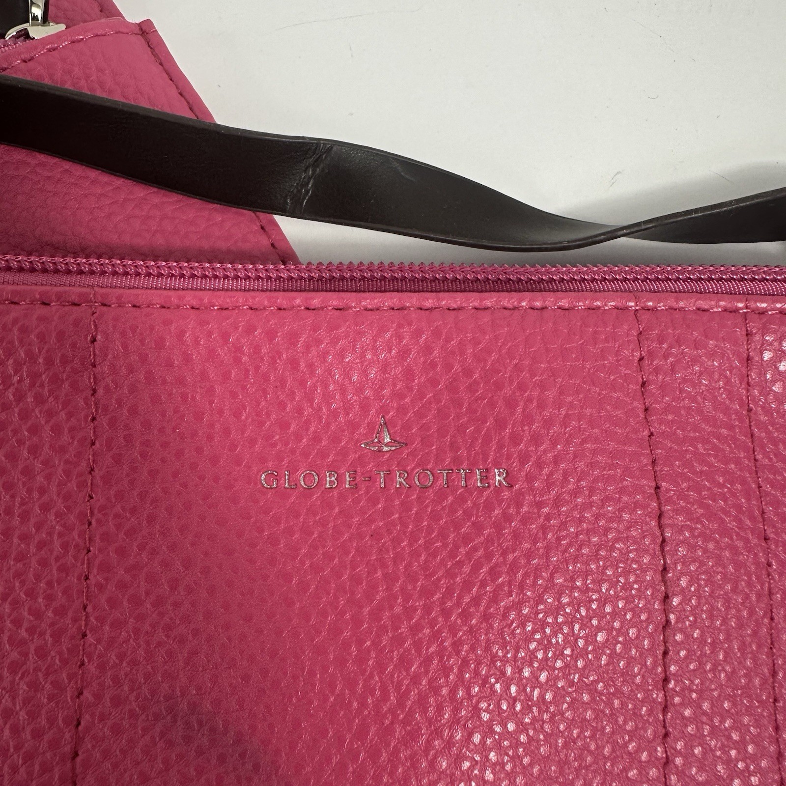 Globe-Trotter x ANA Pink Zip Wristlet Clutch, Black Strap, Geometric Lined
