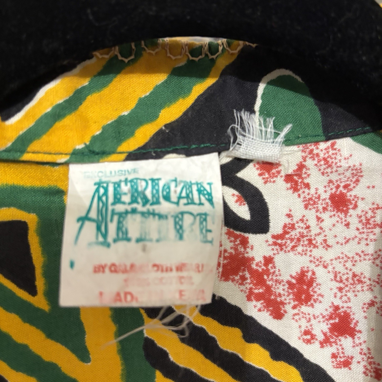 Vtg 90s Charles Smith Kenya 100% Cotton Embroidered Tunic Shirt Pockets L