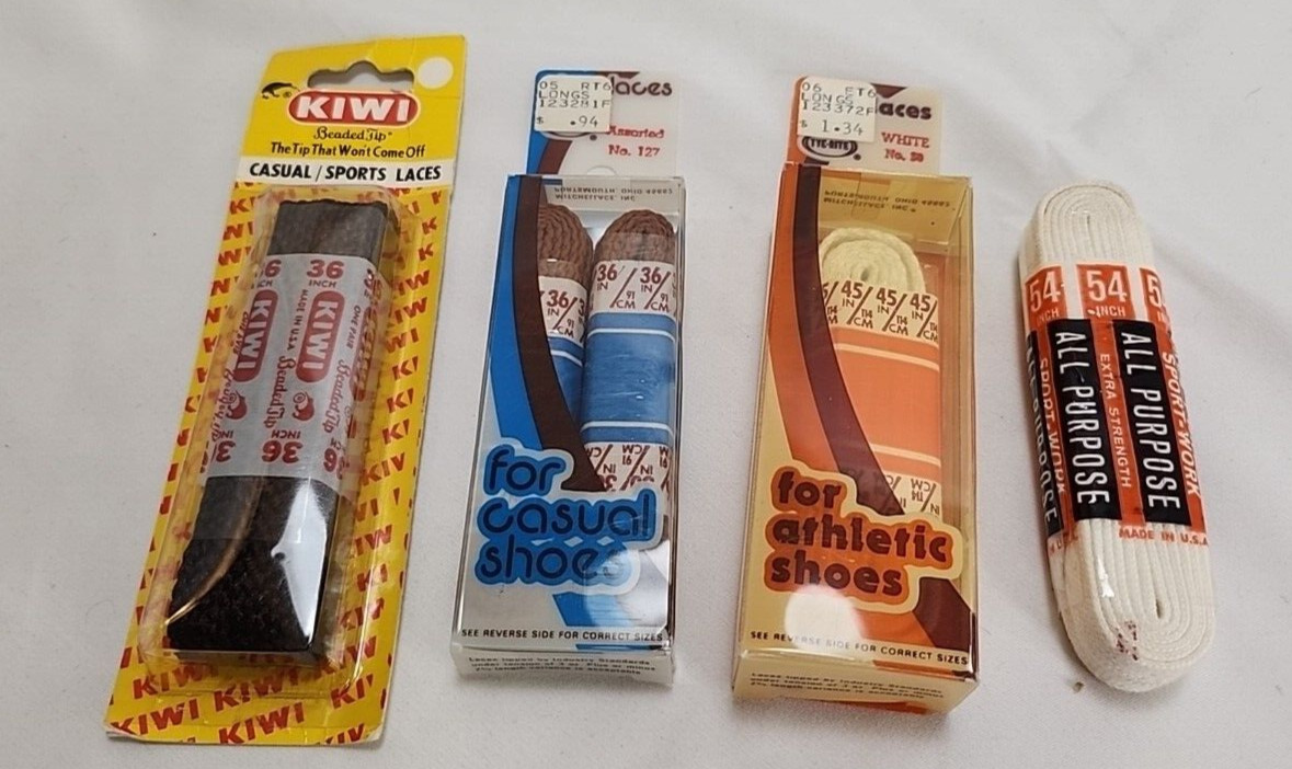 4 Pairs NOS Vtg Shoe Laces New Beaded Tip Athletic 36 & 45 Converse White Brown