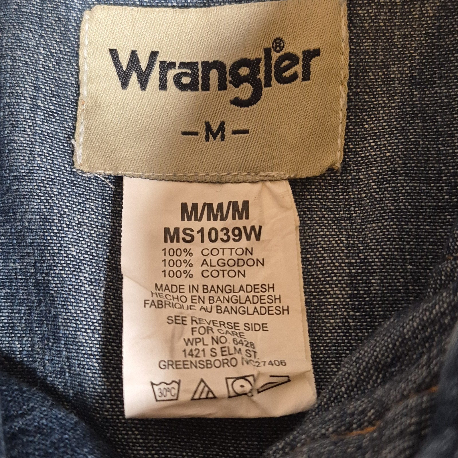 Wrangler Pearl Snap Denim Long Sleeve Shirt Mens Medium American Quarter Horse