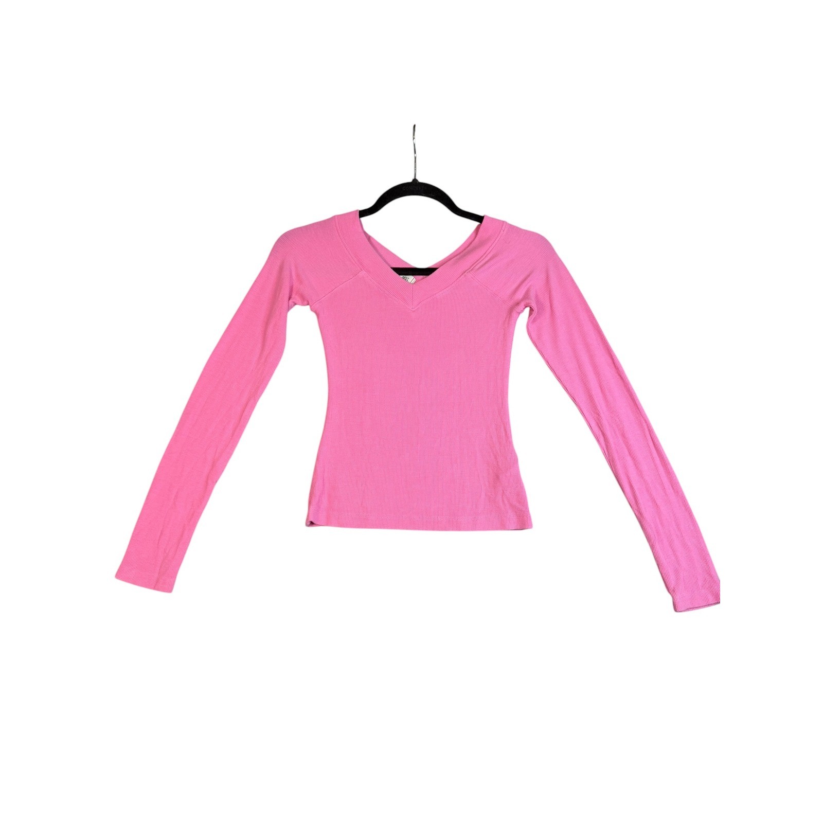 BDG Urban Outfitters Pink Ribbed V-Neck Long Sleeve Top Raglan Shirt Womens XS