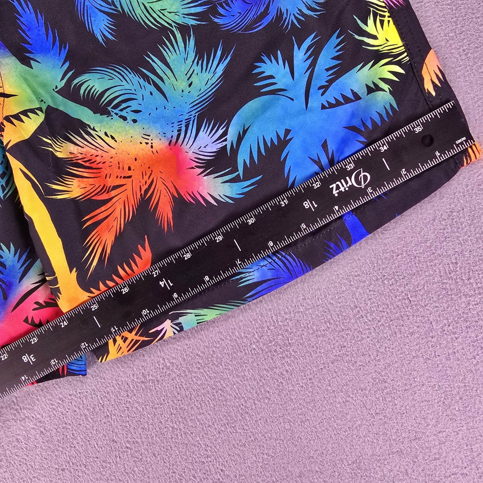 New Surf Society Swim Trunks Men’s Large Rainbow Palm Trees Black Shorts Pride