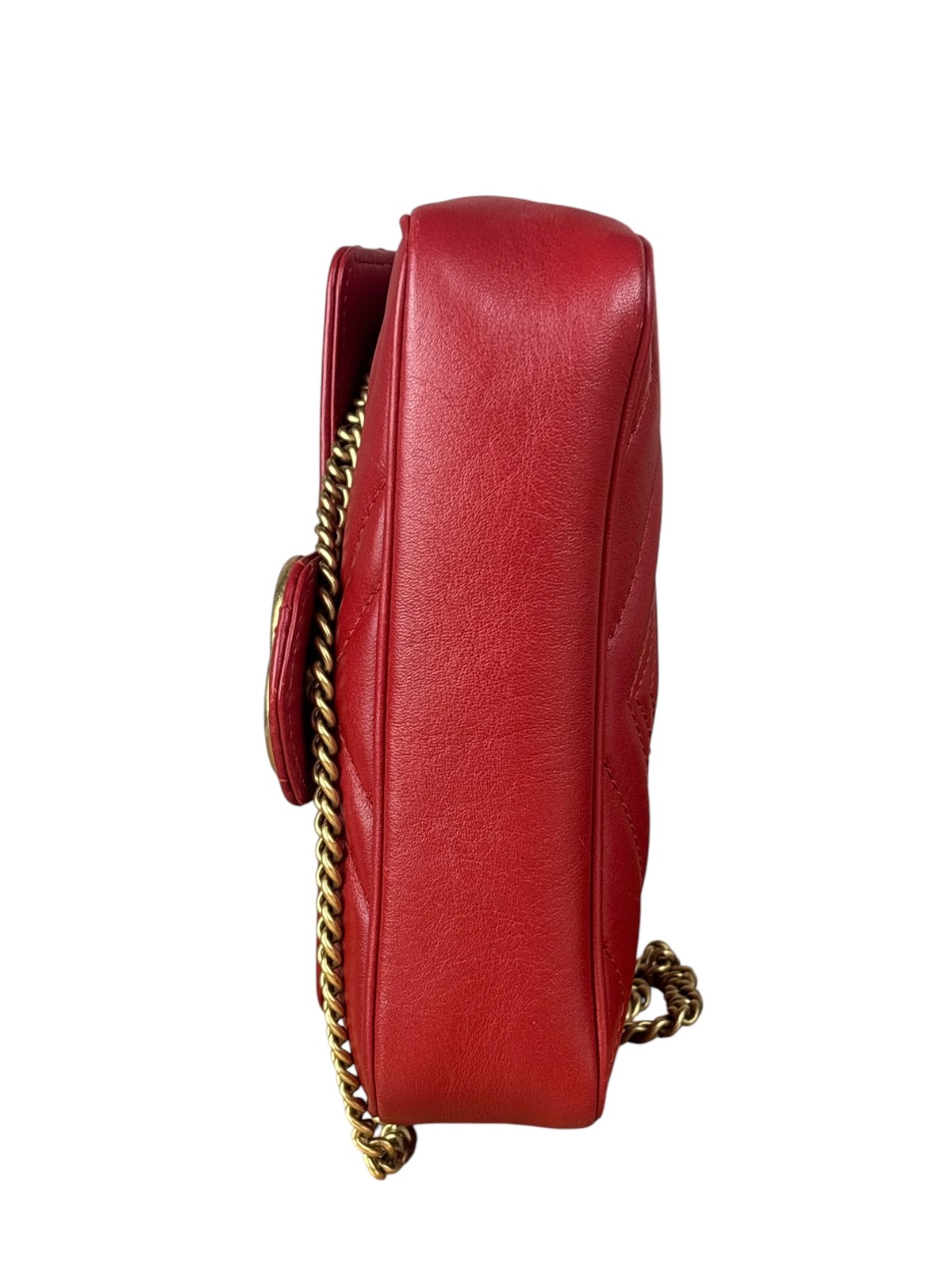 Size OS – Gucci Red Chevron Quilted Matelasse Mini Leather Shoulder Bag / Pre-Ow