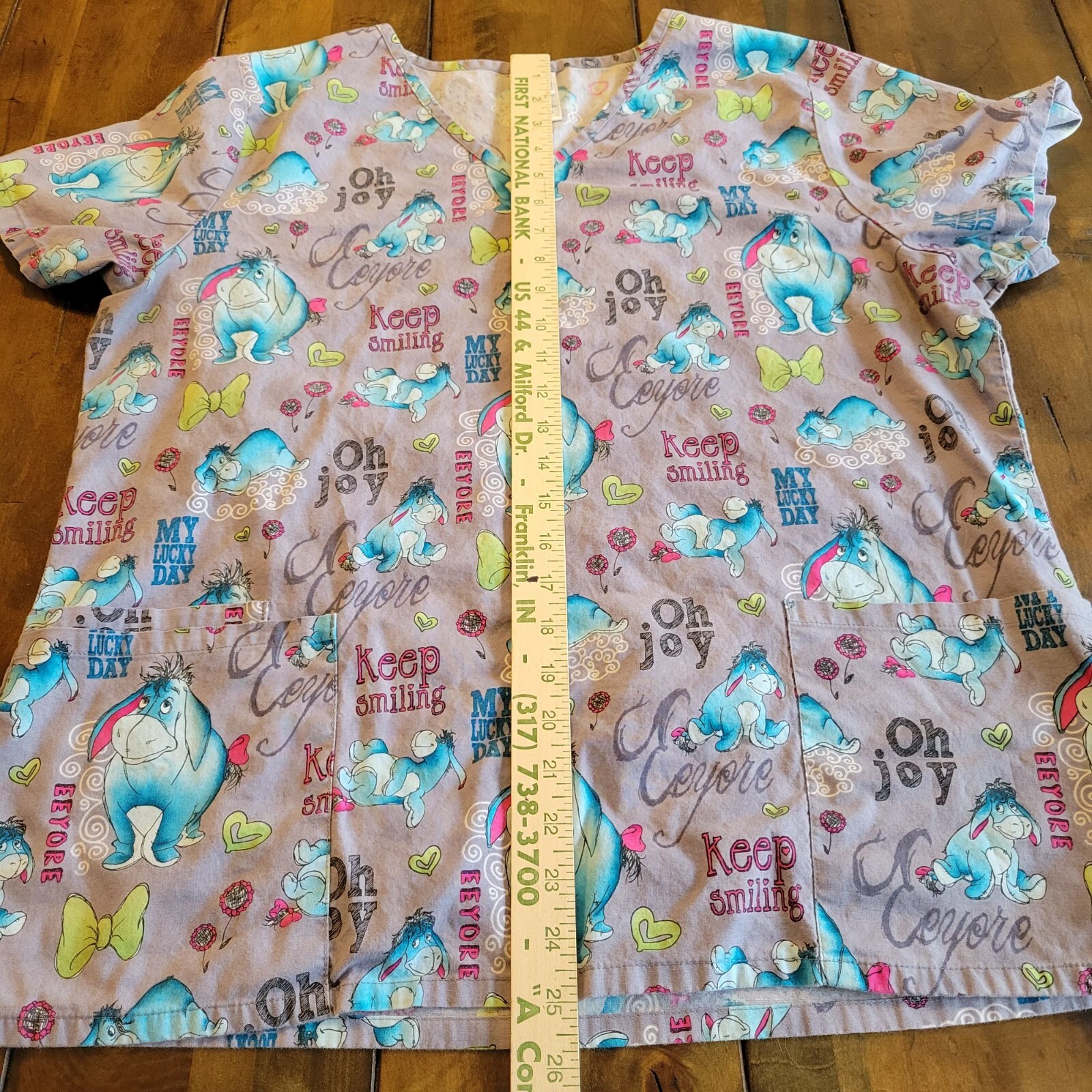Womens L Scrub Top Eeyore Oh Joy Hospital Uniform Healthcare Winnie The Pooh