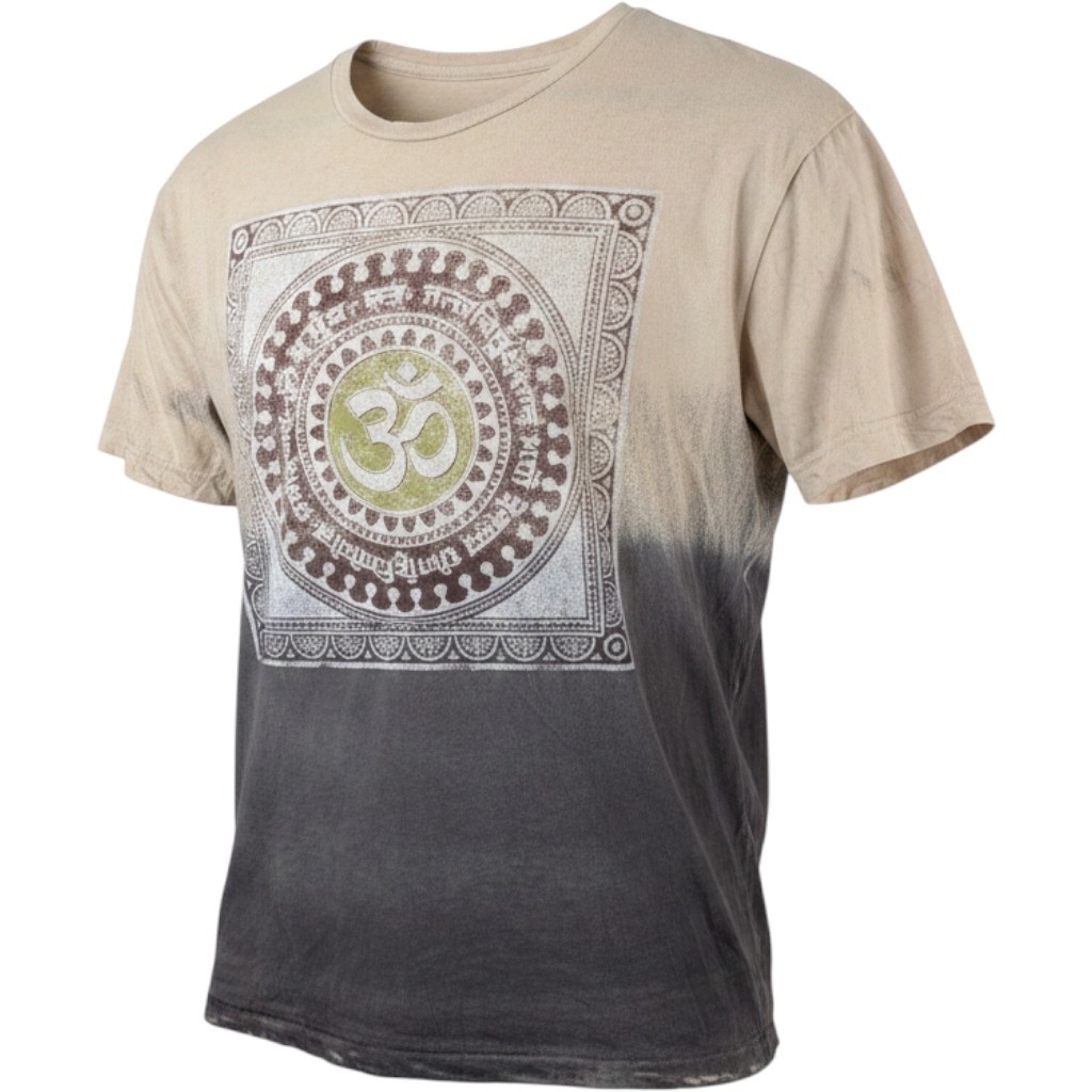 Life Clothing Co Om Mandala Graphic Tee Mens XXL Tan Gray Dip Dye Cotton Shirt