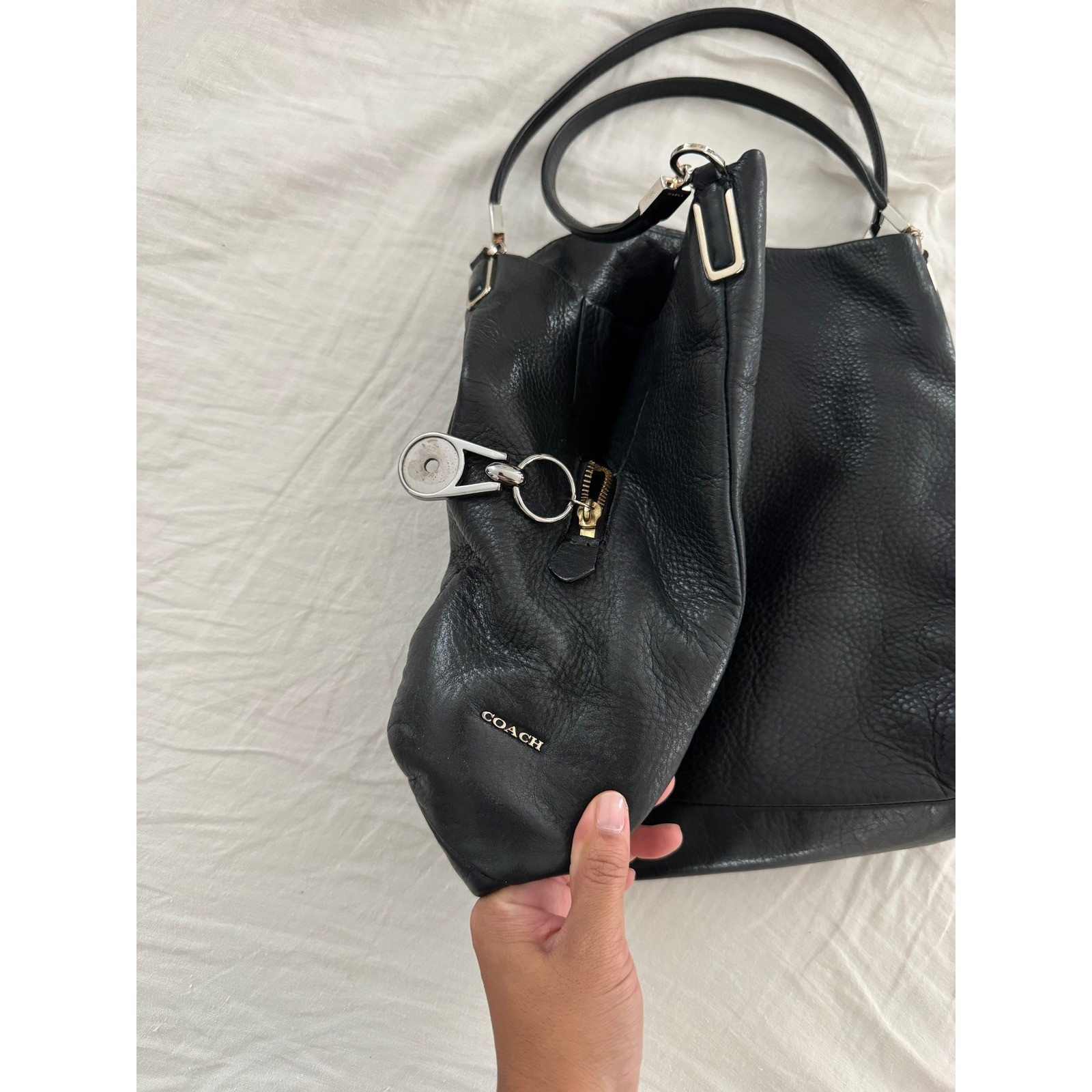 Coach Madison Phoebe Black Pebbled Leather Shoulder Hobo Bag