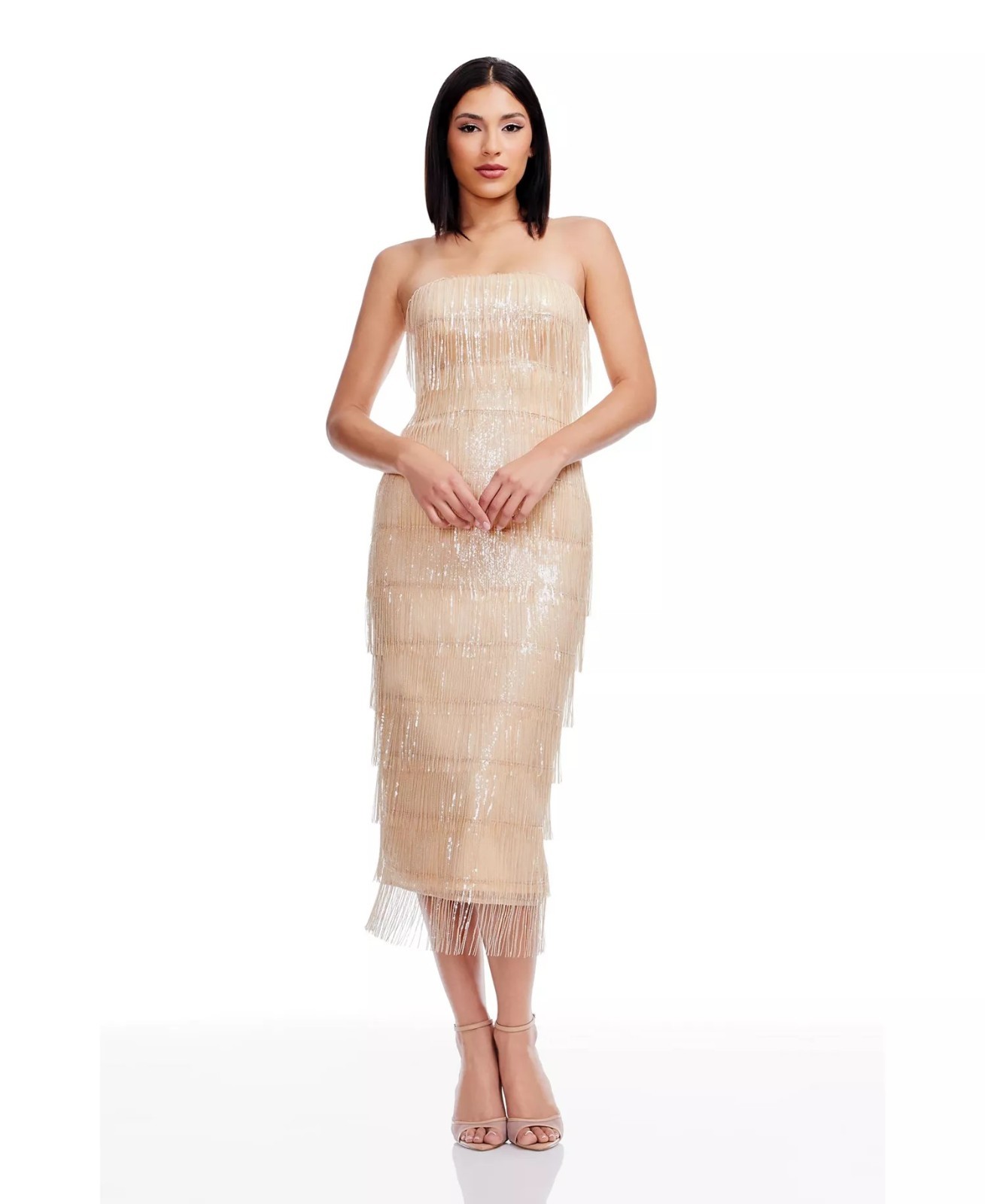 Dress the Population Women Viviana Strapless Bodycon Dress Champagne Sz XXS $368