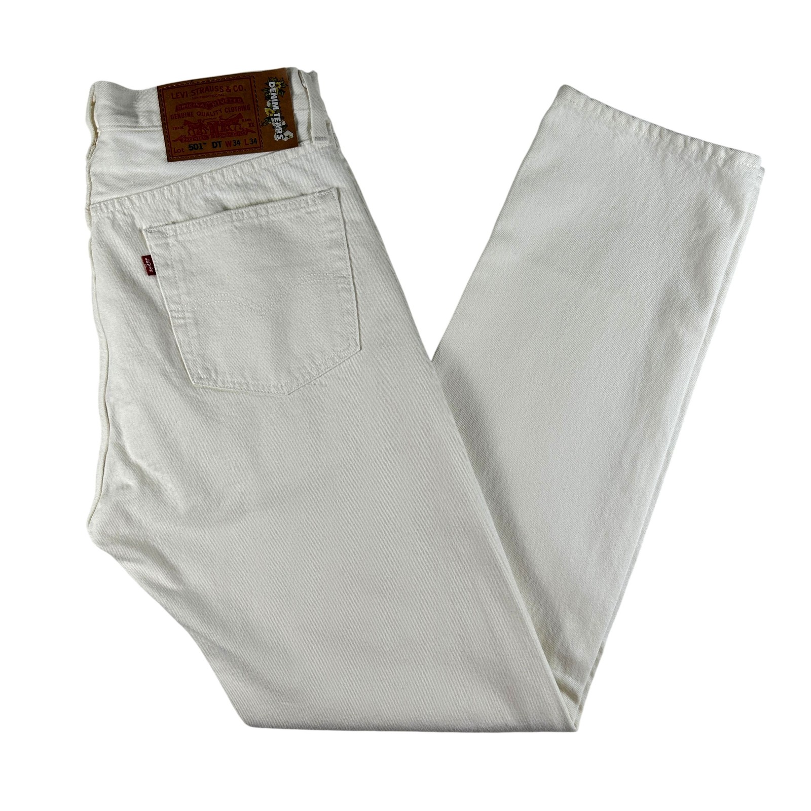 Levis 501 DT Jeans Mens 34×34 White Denim Button Fly Straight Big E Denim Tears