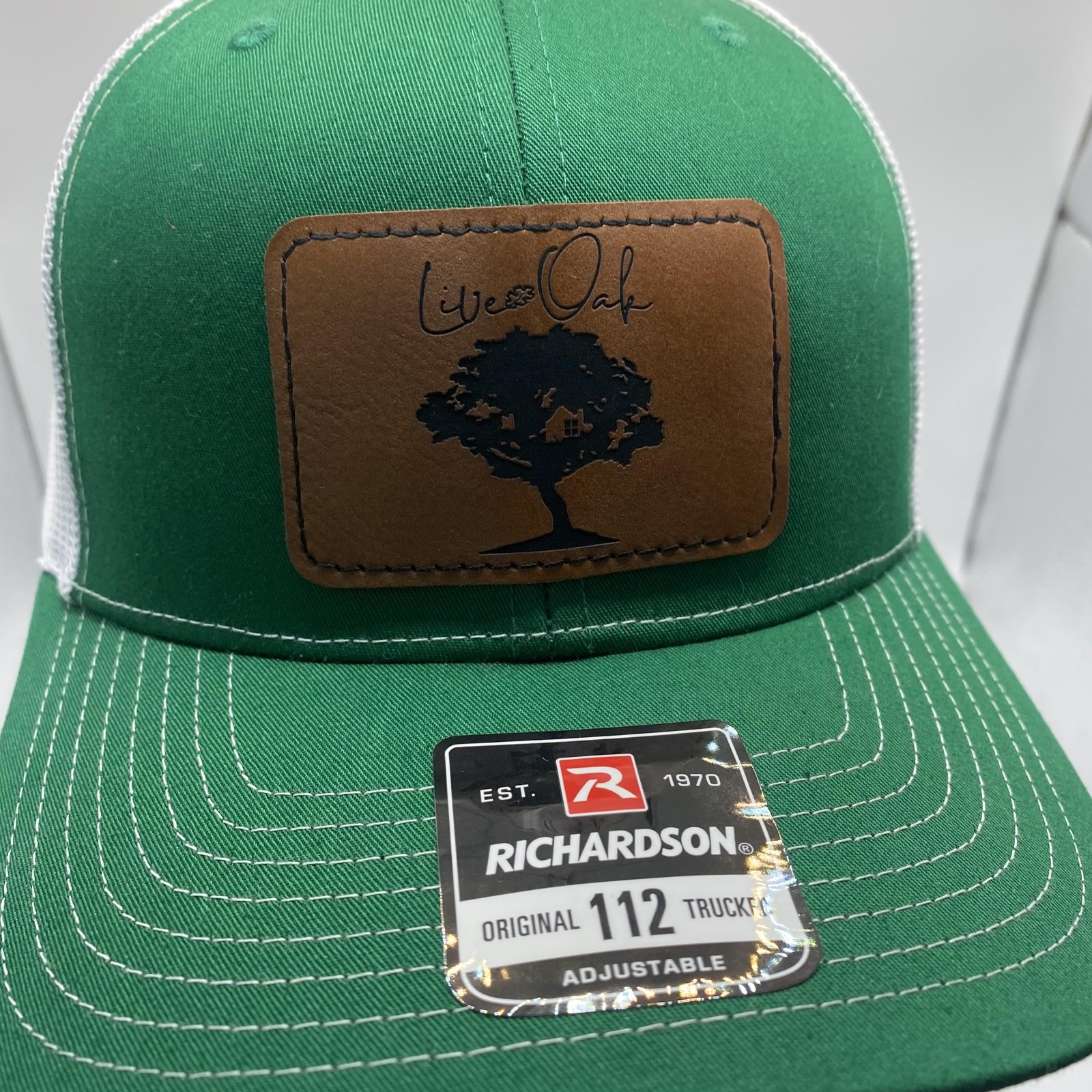 Richardson Live Oak Hat Cap Snap Back Mens One Size Green Mesh Trucker Patch