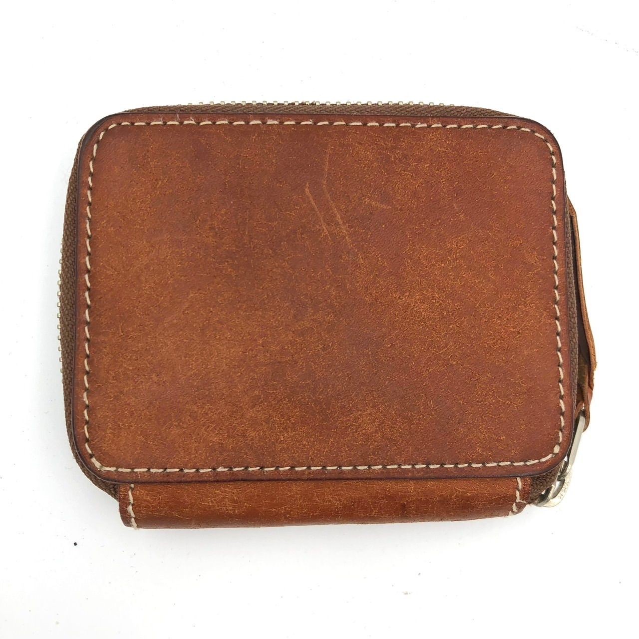 Porter Bifold Wallet Leather Brown Used 9x11cm Zipper L-Shaped