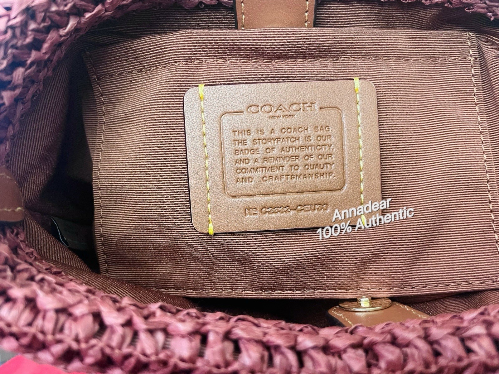 NWT Coach CEU30 City Mini Tote Bag With Charms in straw & Leather Gold/Russet