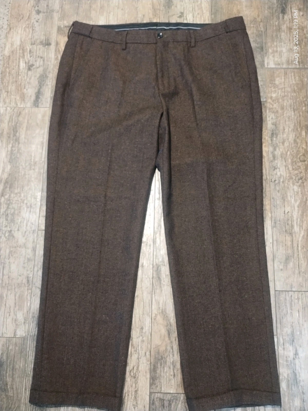 VTG Mens Tweed Herringbone Rayon/Terylene Cuffed Pants Trousers 38/30
