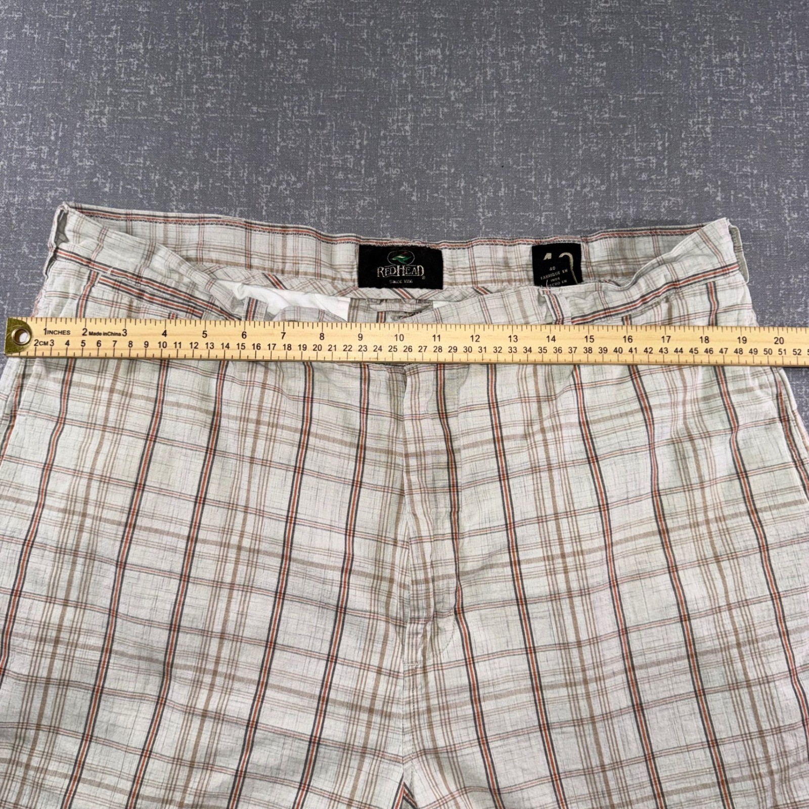 RedHead Mens Plaid Flat Front Shorts Beige Brown Orange Size 40 Casual Outdoor