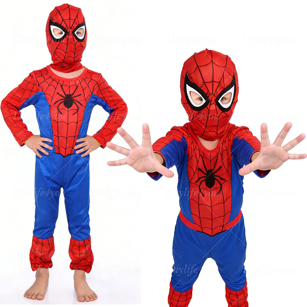 Kid SpiderMan Cosplay Costume Boys Tobey Maguire Outfit Jumpsuit Clothes 3-7Age