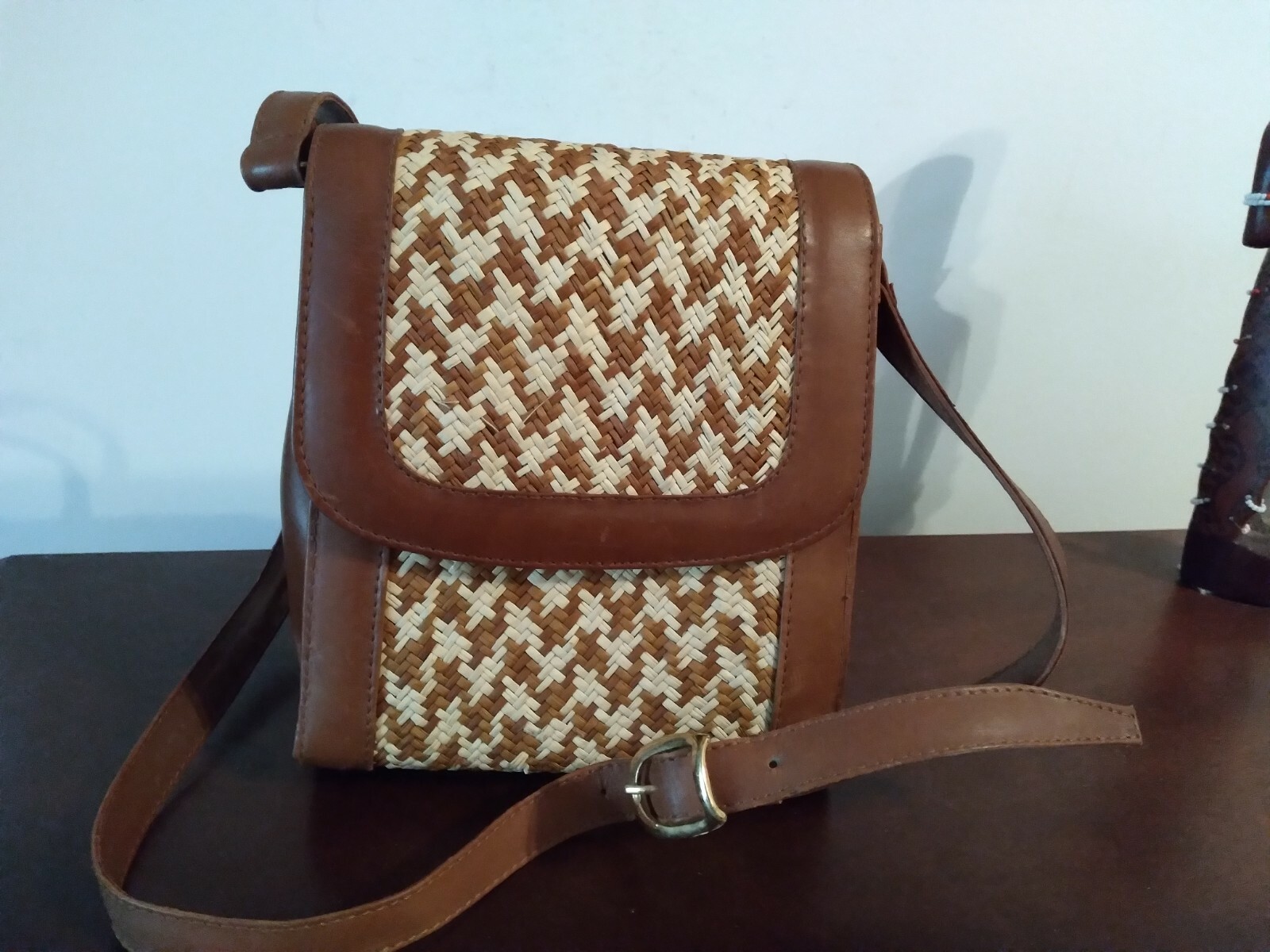 ANGELICA MOLINA Shoulder Bag Natural materials Leather&Straw Brown ECUADOR 9x8x6