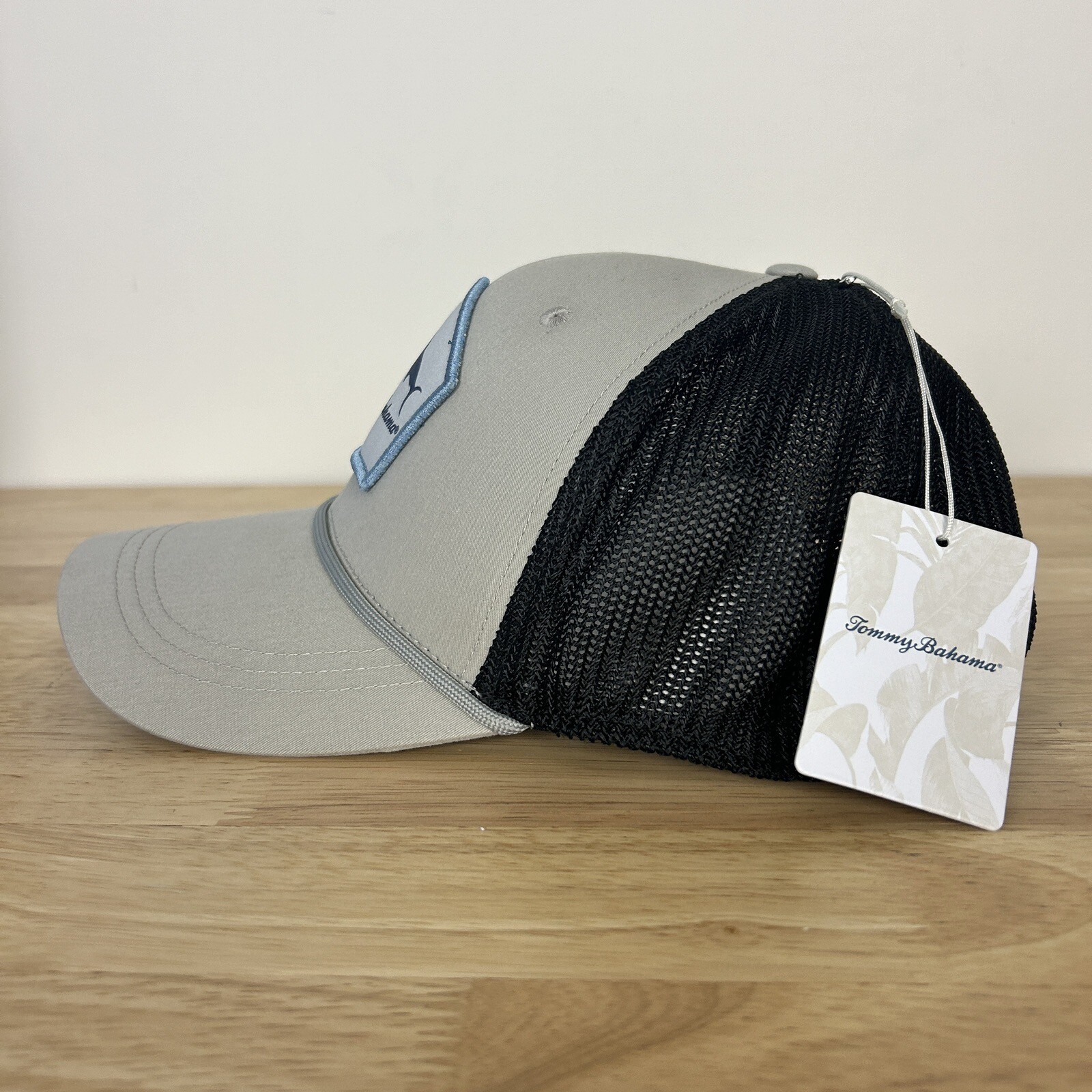 NEW Tommy Bahama Marlin Patch Trucker Snapback Mesh Hat Cap Grey +Black One Size