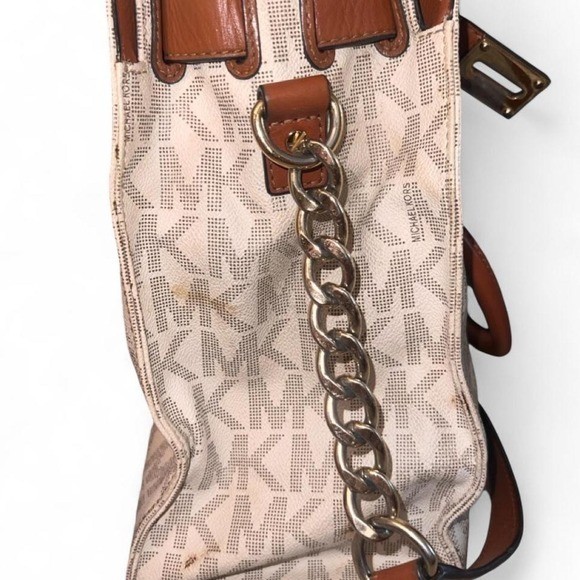Michael Kors Hamilton Large Satchel Tote Purse Vanilla Leather Bag Gold Hardware