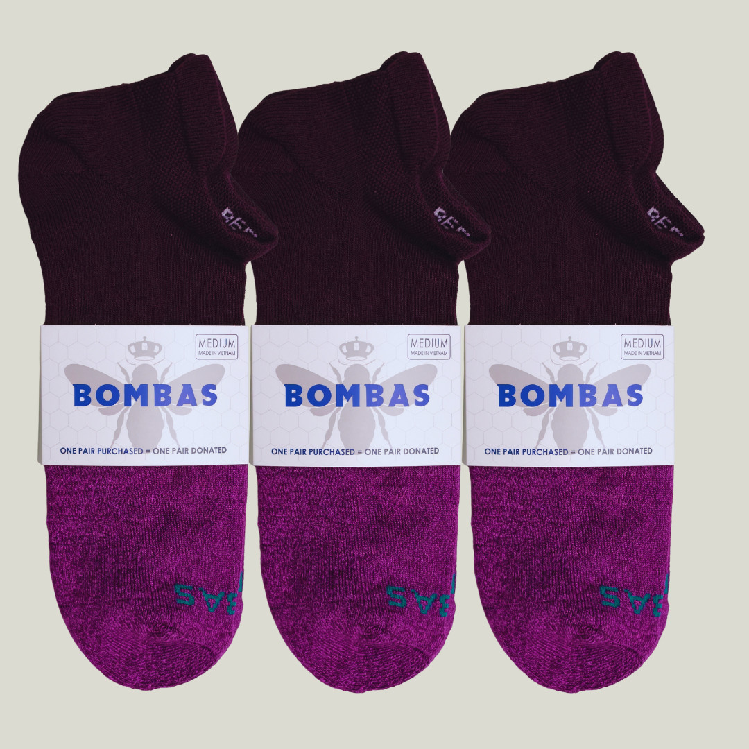 Bombas Women’s Ankle Socks Size L 3 Pairs Brown/Purple Cushioned Comfort Fit
