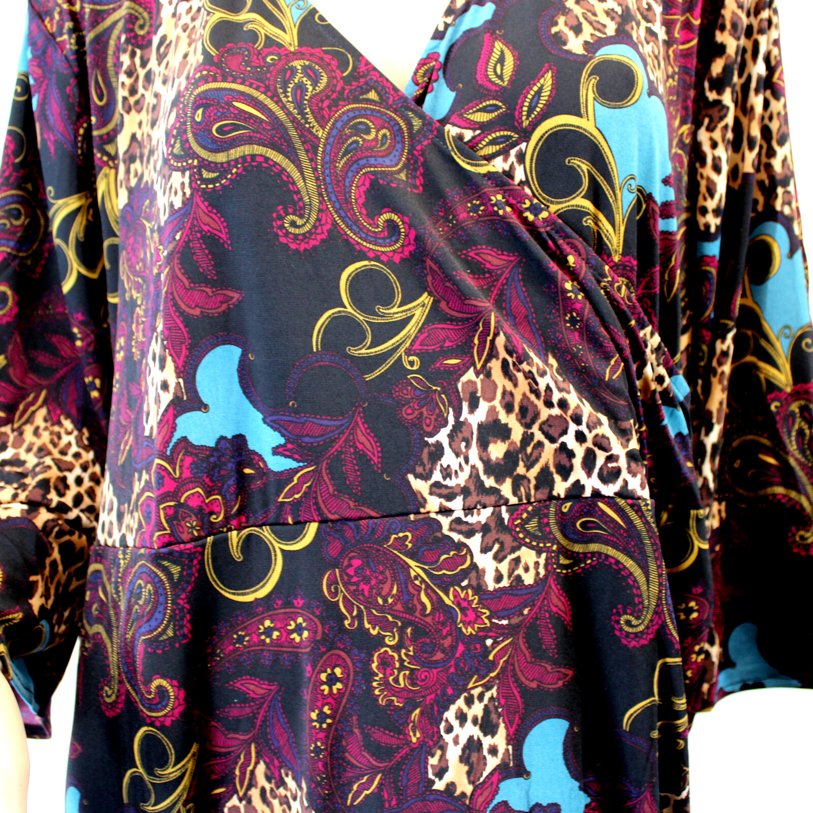 Catherines Plus Paisley/Leopard Print Wrap Belted Dress 4X 30/32