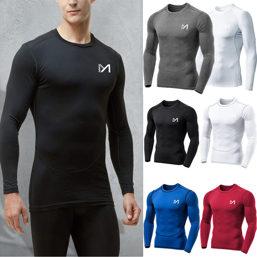 Mens Compression Shirt Thermal Base-Layer Sports Top Long-Sleeve Gym Cool Dry