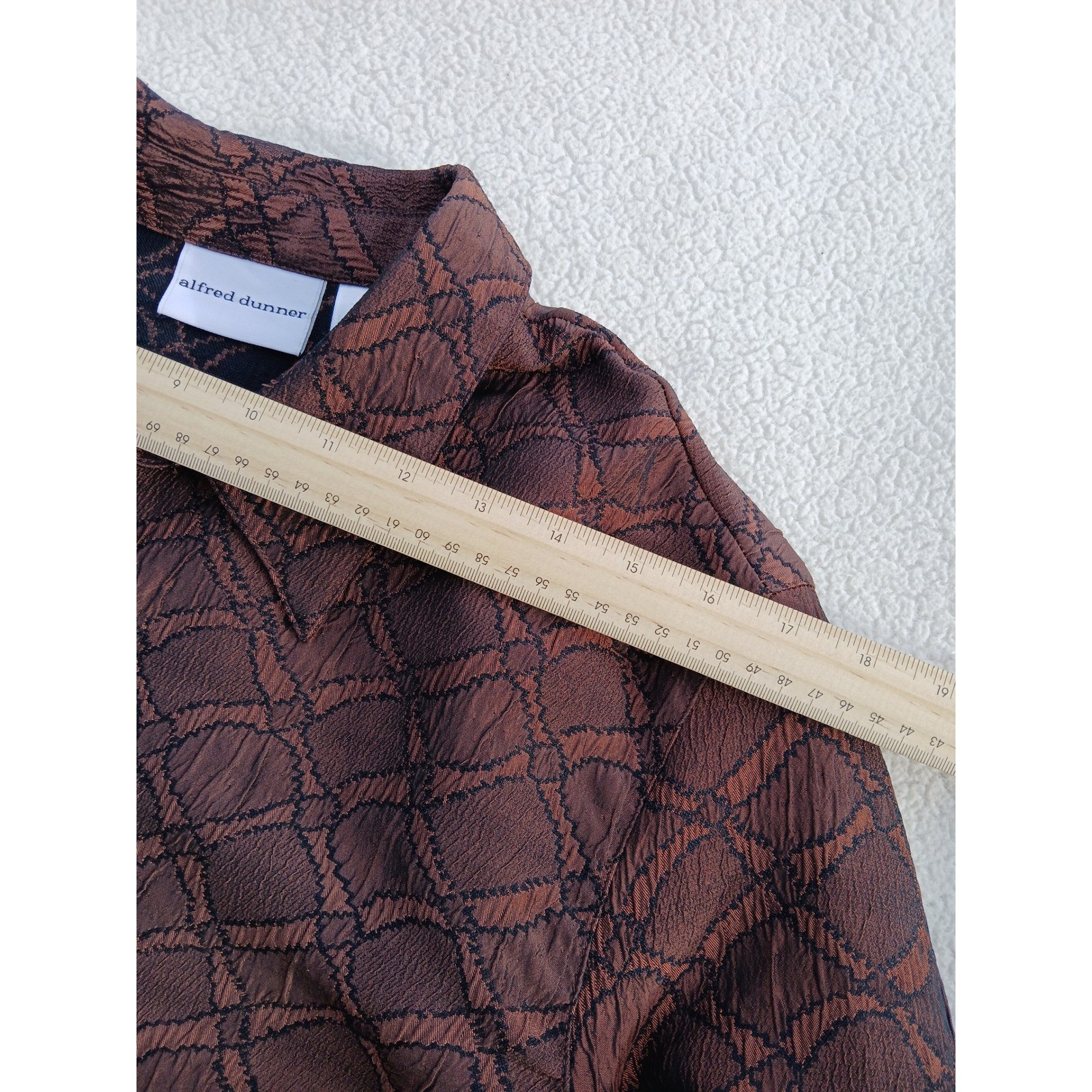 Alfred Dunner Button Down Shirt Women 18 Bronze Good Crinkle Geometric Lattice