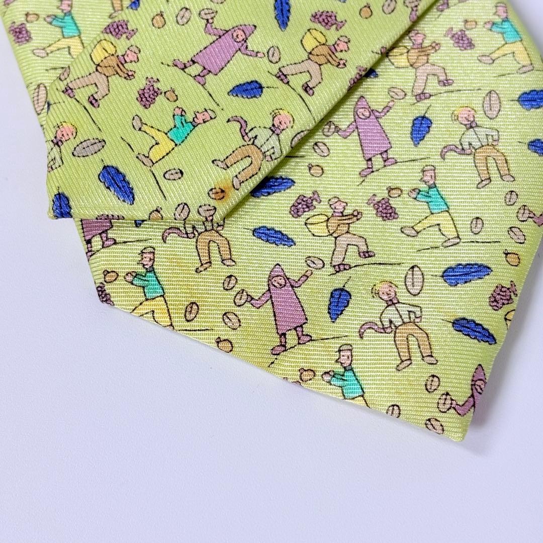 HERMES All-over Pattern Silk Necktie Greenish Made in France 146cm 9cm Pre-owned